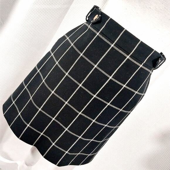 LOFT! ADORABLE BLACK AND WHITE PLAID SKIRT, DOUBLE WAIST "BELT" DETAIL! SZ 6 - Picture 1 of 8